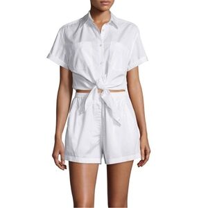 T by Alexander Wang White Tie Front Button Up Romper